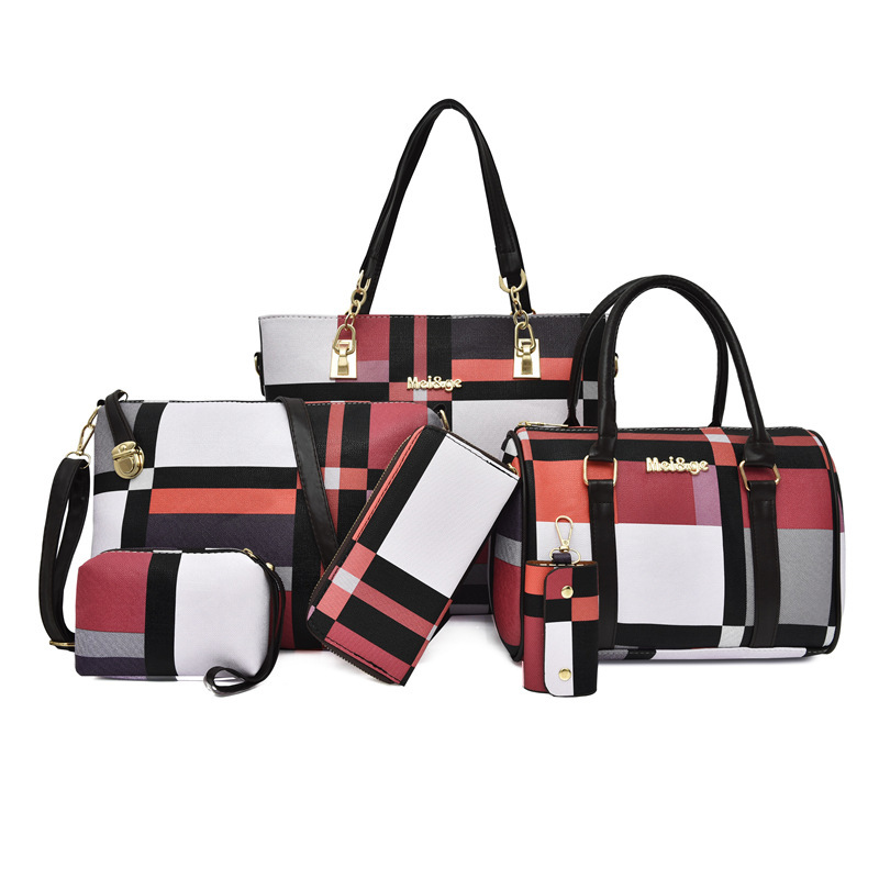 2024 New six-piece set of mother and child bags, women's bag with bone texture, European and American style, single-shoulder crossbody handbag, factory direct sales full image