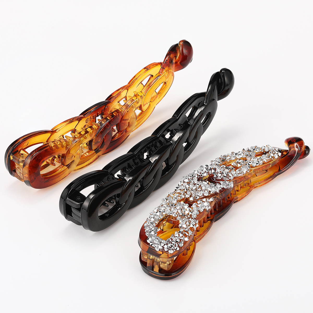Cross-border best-selling hollowed-out chain banana hair clip PC material 10.6cm large lady's hair clip DIY details Picture