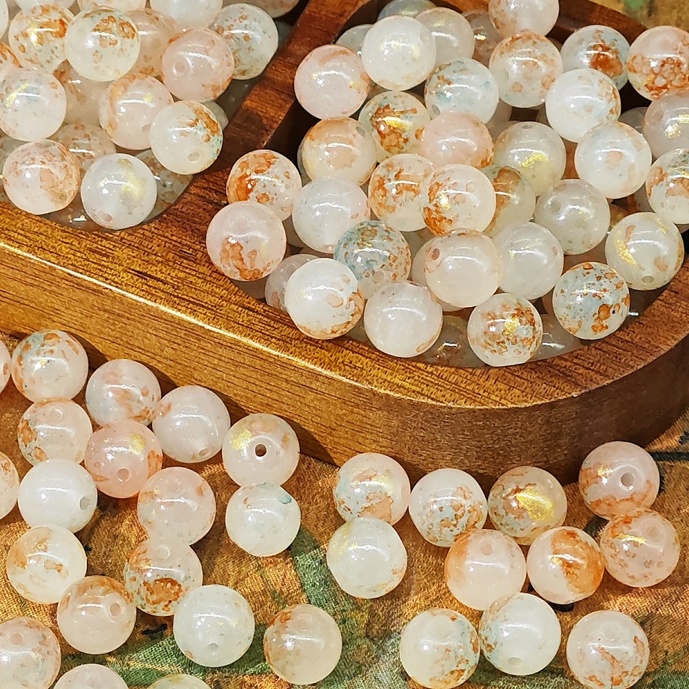 Wholesale of 8/10mm white jade material ink-wash Chinese ancient-style jewelry accessories, gold-sprinkled scattered beads and stringing materials undefined