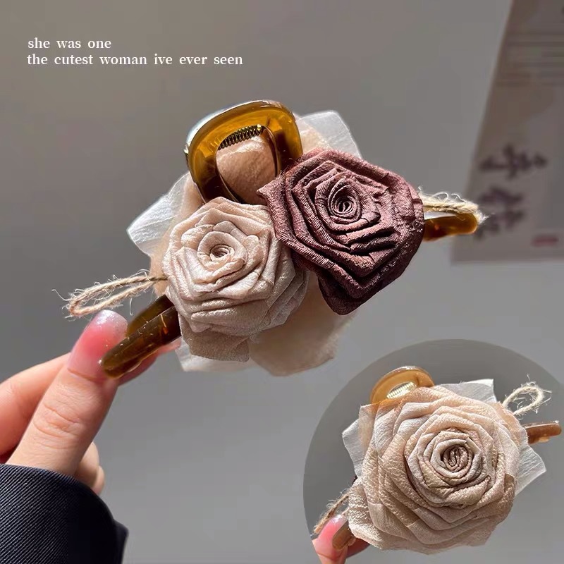 Caro's same rose flower hair clip for women, with a high-end and exquisite shark clip at the back of the head, and a large size for summer undefined