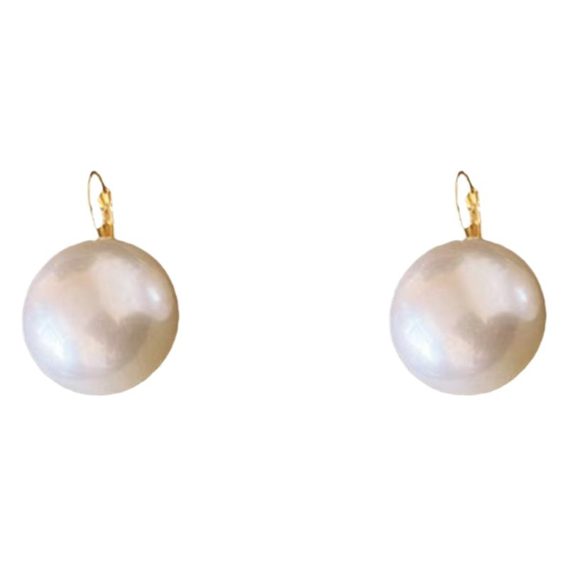 Elegant white pearl earrings, a niche design for women, elegant ear hooks, fashionable and high-end, large pearl earrings and earrings Item Picture