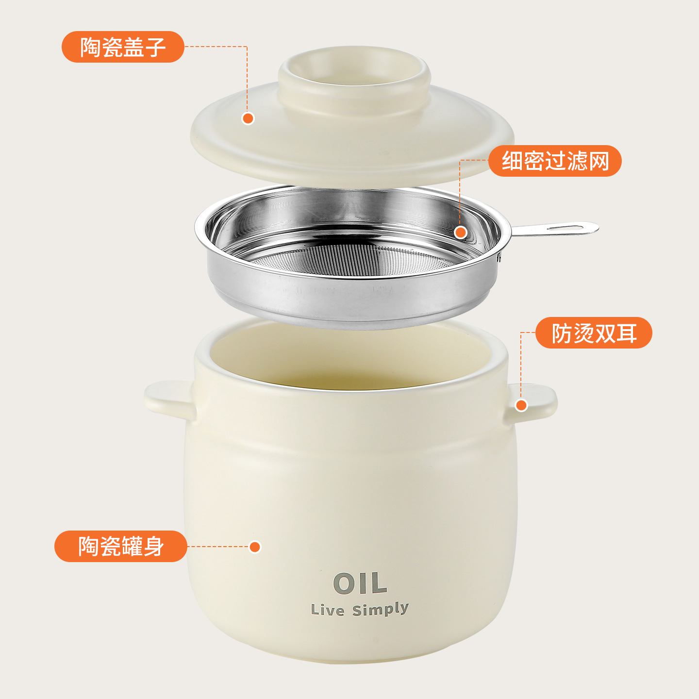 【CL】25Q4#8363-8364 Ceramic double-ear Oil Filter Tank (1050ml) Milky white Application Scenario