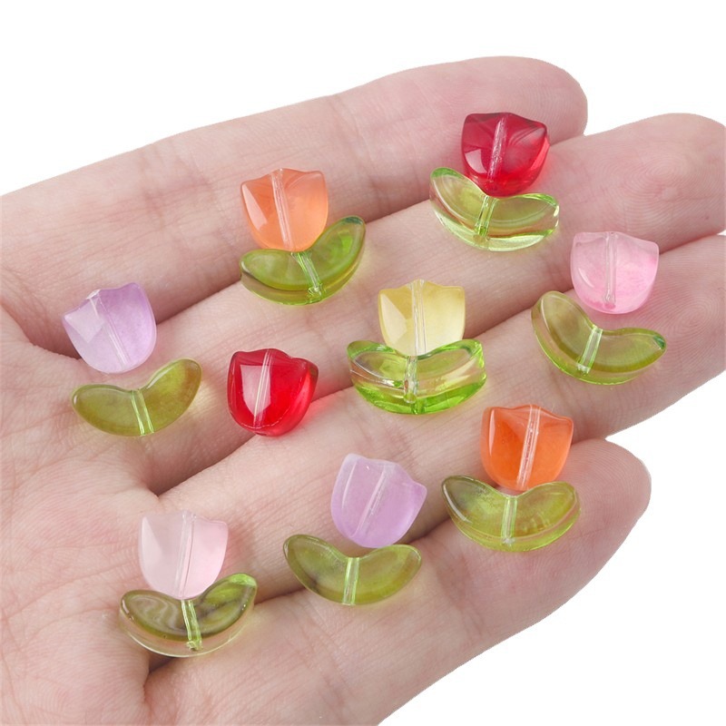 Jelly powder gradient glass, tulip petal beaded material, DIY handmade bracelet, earrings, accessories, hairpins Item Picture