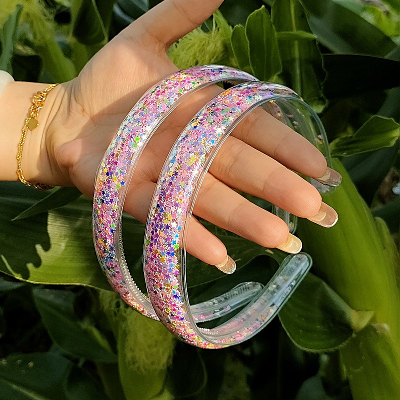 Sequined flowing sand transparent headband, children's headband wholesale new toothed anti-slip hair pressure girls' accessory hair accessory undefined
