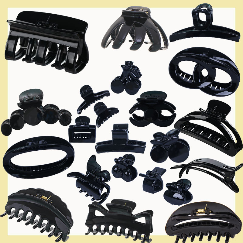 Black large grabber, large, medium and small plastic shark clips, top clips, bangs, hair clips, high ponytail, versatile hair clips and hair accessories Specification image