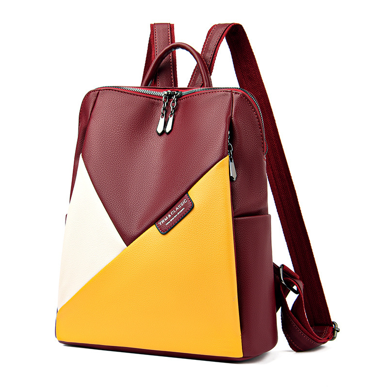 Fashion backpack for women 2024 New large-capacity trendy spliced women's backpack, Hong Kong-style soft leather bag Specification image