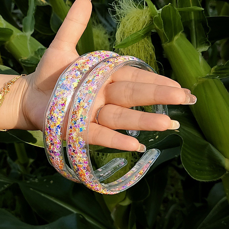 Sequined flowing sand transparent headband, children's headband wholesale new toothed anti-slip hair pressure girls' accessory hair accessory undefined