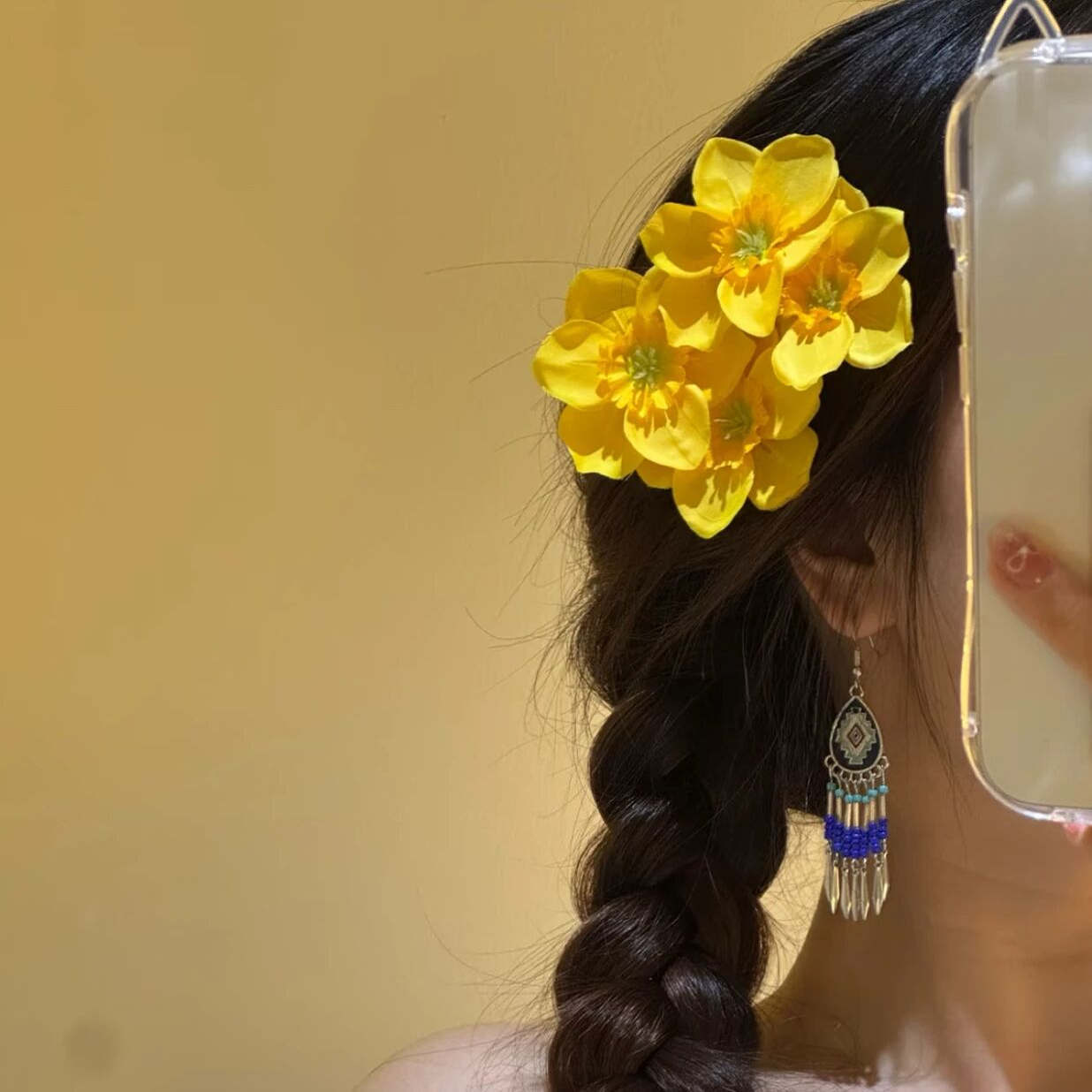 海边度假风扶桑花发夹女波西米亚黄色双生花朵发饰甜美侧边刘海夹 details Picture