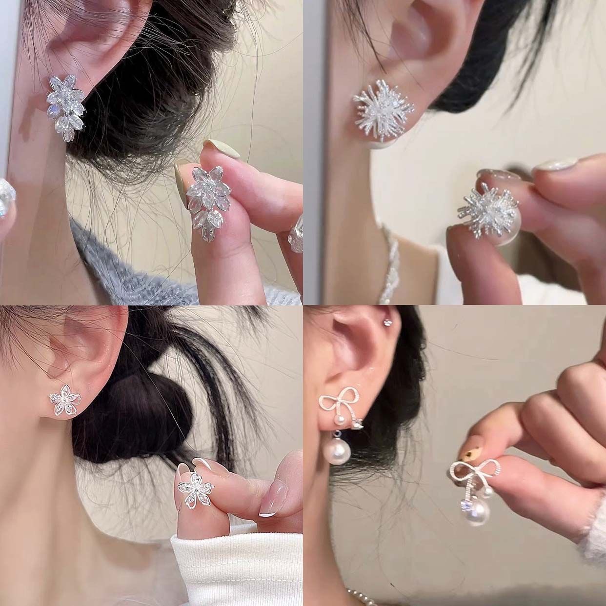 Silver exquisite ear buckles, light luxury and high-end earrings, women's niche design, fashionable, simple and versatile, elegant earrings with silver needles full image
