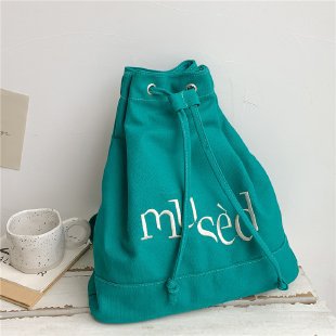 New Korean version backpack, simple letter printed canvas bag, hand-held large-capacity shopping bag, student bucket bag undefined