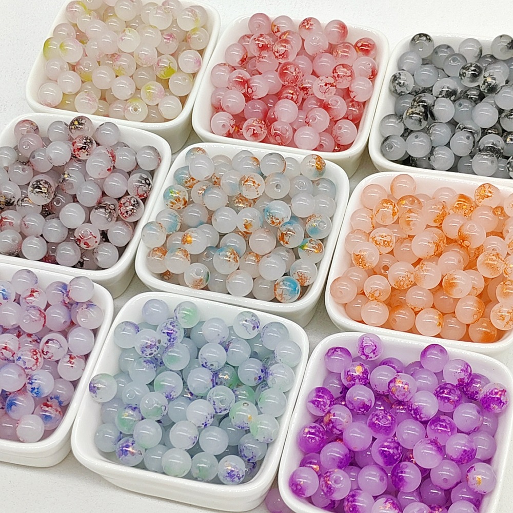 Wholesale of 8mm - 10mm jade material, ink-wash gold-sprinkled glazed glass beads, loose beads, hand-strung beads, DIY jewelry accessories materials details Picture