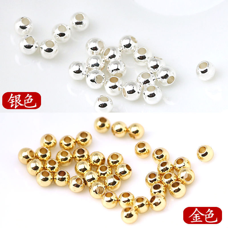 Wholesale of color-preserving metal spacer beads, loose beads, gold-plated beads, handcrafted diy beads, material accessories, large-hole straight-hole round beads full image