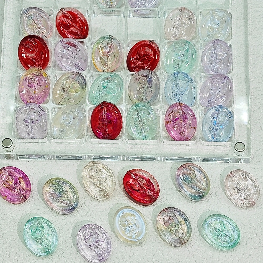 15x18mm oval glass flower brand glass rose through-hole beaded diy handmade necklace and bracelet material accessories details Picture
