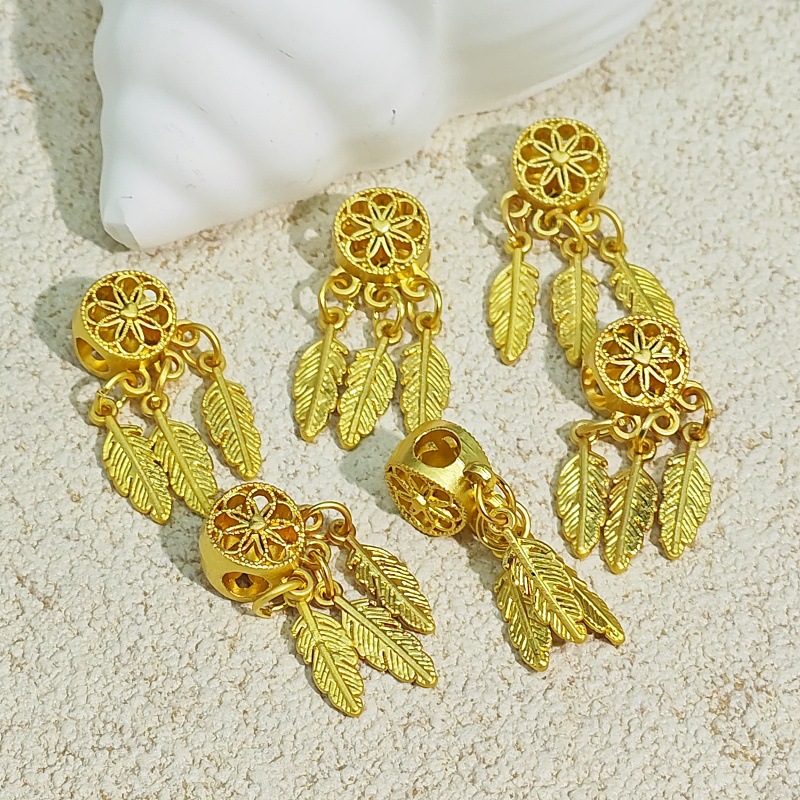 Gold and silver ancient silver longevity lock hidden silver dreamcatcher, alloy large hole multi-hanging bright silver feather tassels, diy handmade accessories undefined
