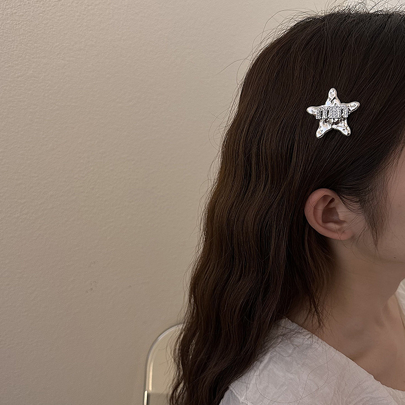 Hui Xian's new Korean-style niche design five-pointed star hair clip, women's metal star bangs clip, side clip Specification image
