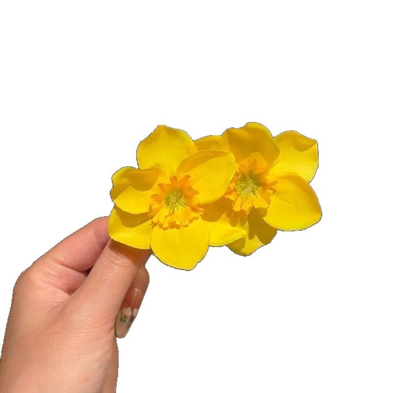 海边度假风扶桑花发夹女波西米亚黄色双生花朵发饰甜美侧边刘海夹 Item Picture