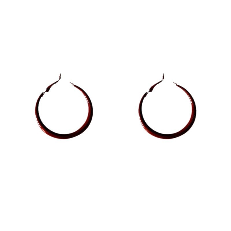 Retro Hong Kong-style Ankela red ear ring autumn and winter plain ring earrings, women's light luxury and high-end feel, circle stud earrings, elegant earrings Item Picture