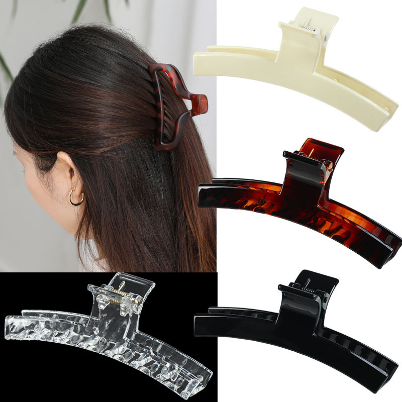 Cross-border best-selling black DIY grab clip, large straight clip, ponytail hair clip, 9 cm shiny black hair clip accessory details Picture