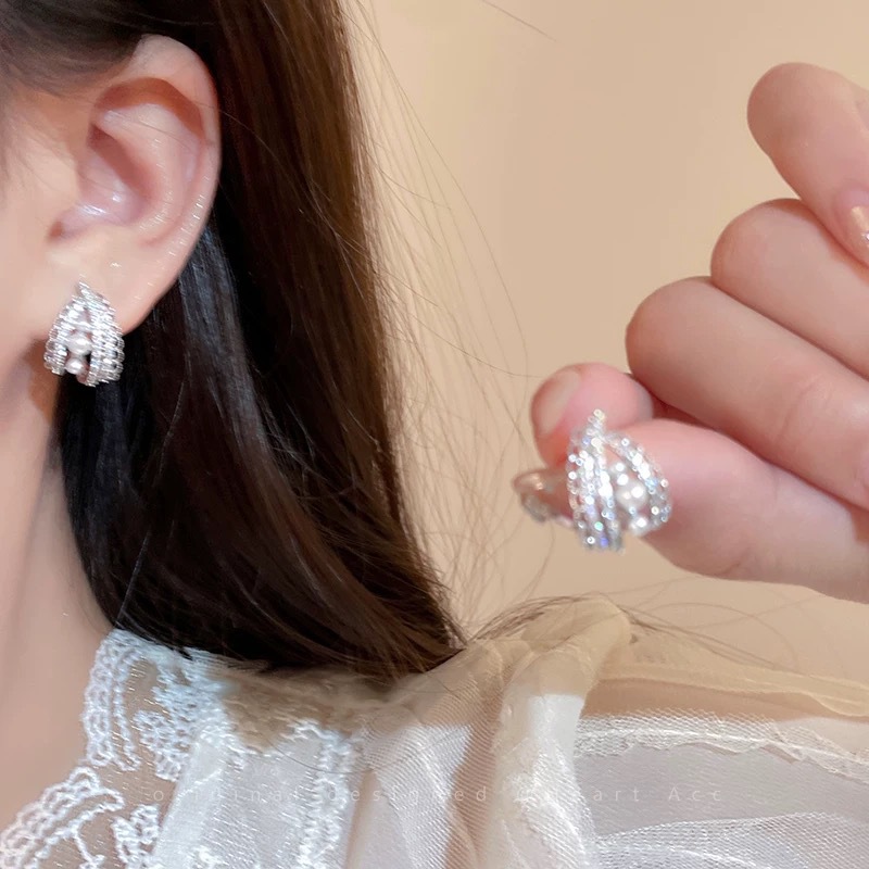 Silver exquisite ear buckles, light luxury and high-end earrings, women's niche design, fashionable, simple and versatile, elegant earrings with silver needles undefined