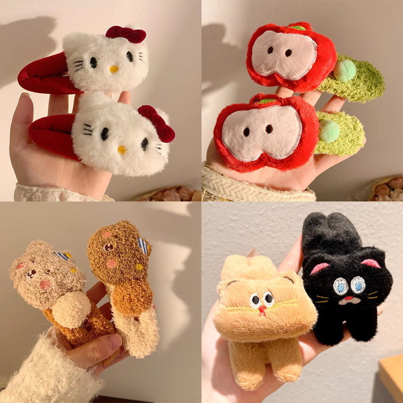 Plush red apple hair clips, large duckbill clips at the back of a woman's head, updo bangs clips, cute hair accessories wholesale Specification image