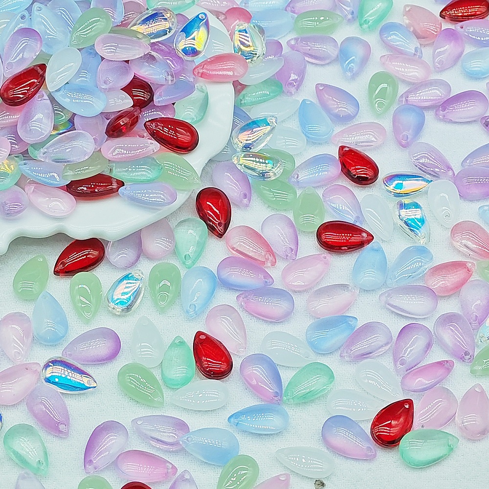 8x14mm琉璃配件水滴吊坠扁水滴diy饰品配件吊坠孔古风材料散珠子