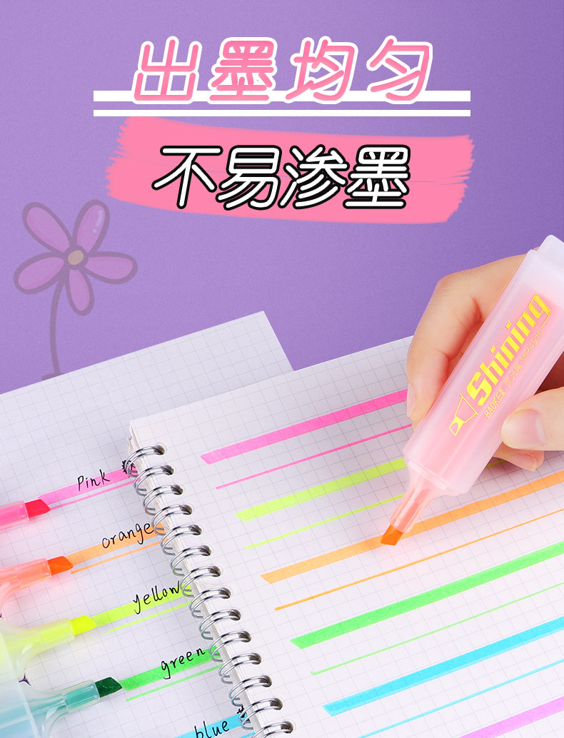 Bok Student Notes Highlight Fluorescent Marker Pen Set, Large Capacity Colored Planner Pen, Candy-colored Fluorescent Pen pic 8