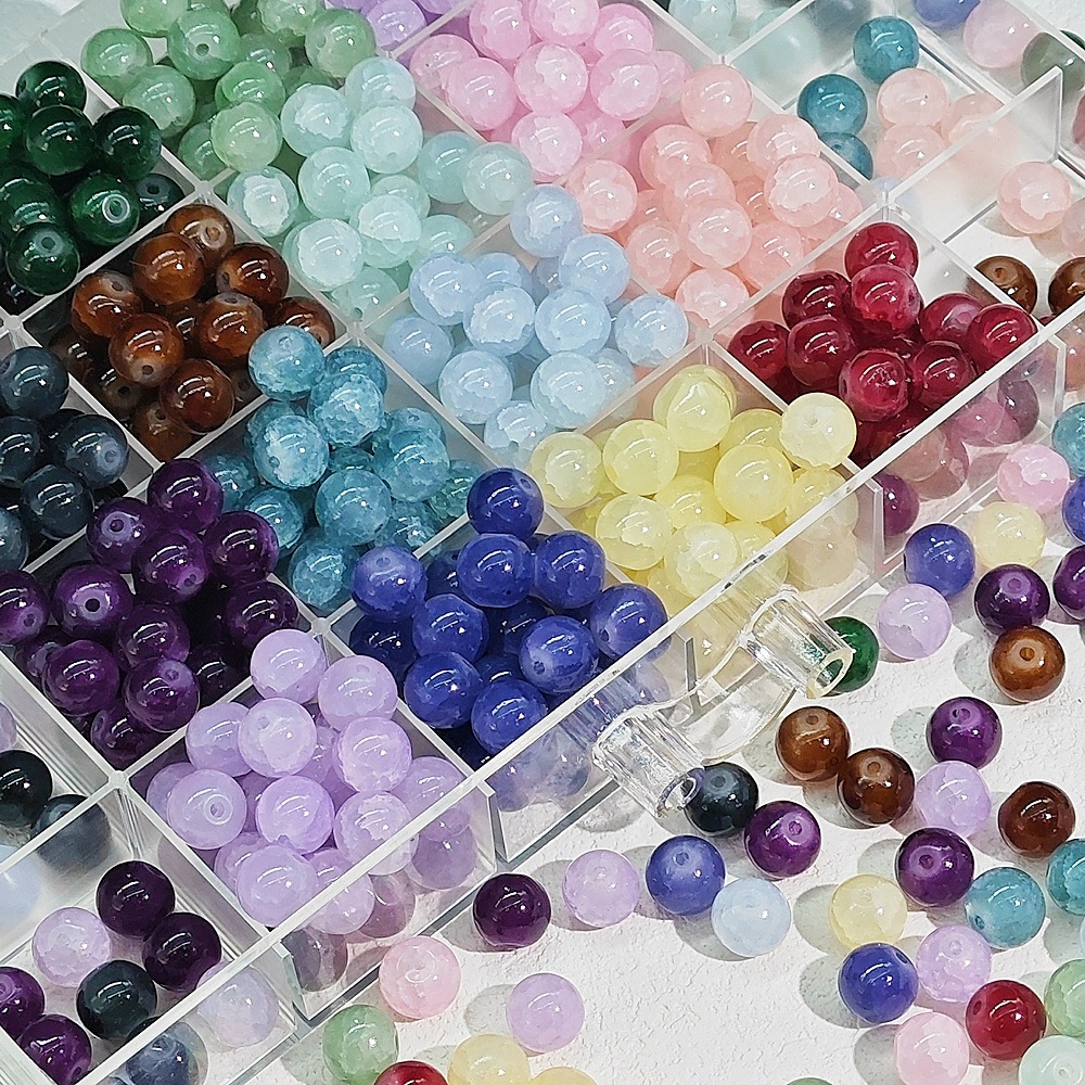 10mm jade broken glass beads, colored glass beads, hand-strung beads, diy bracelet accessories, loose beads, straight hole round beads, material accessories full image