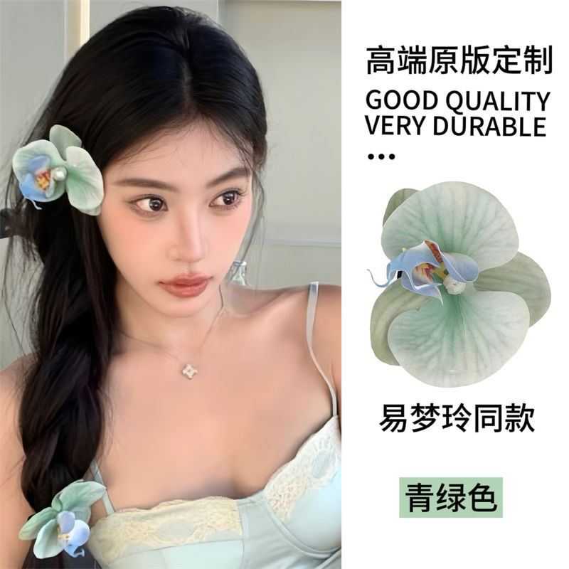 White Moonlight Organza Camellia Hairpin for Women, side bangs clip, seaside photo atmosphere hairpin, duckbill clip undefined