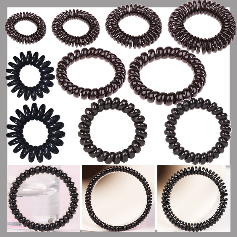 Black telephone line hair tie, large, medium and small sizes, Korean seamless, shiny, high-elastic hair tie, high ponytail hair band for women
