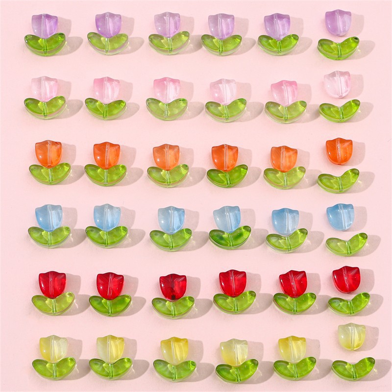 Jelly powder gradient glass, tulip petal beaded material, DIY handmade bracelet, earrings, accessories, hairpins full image