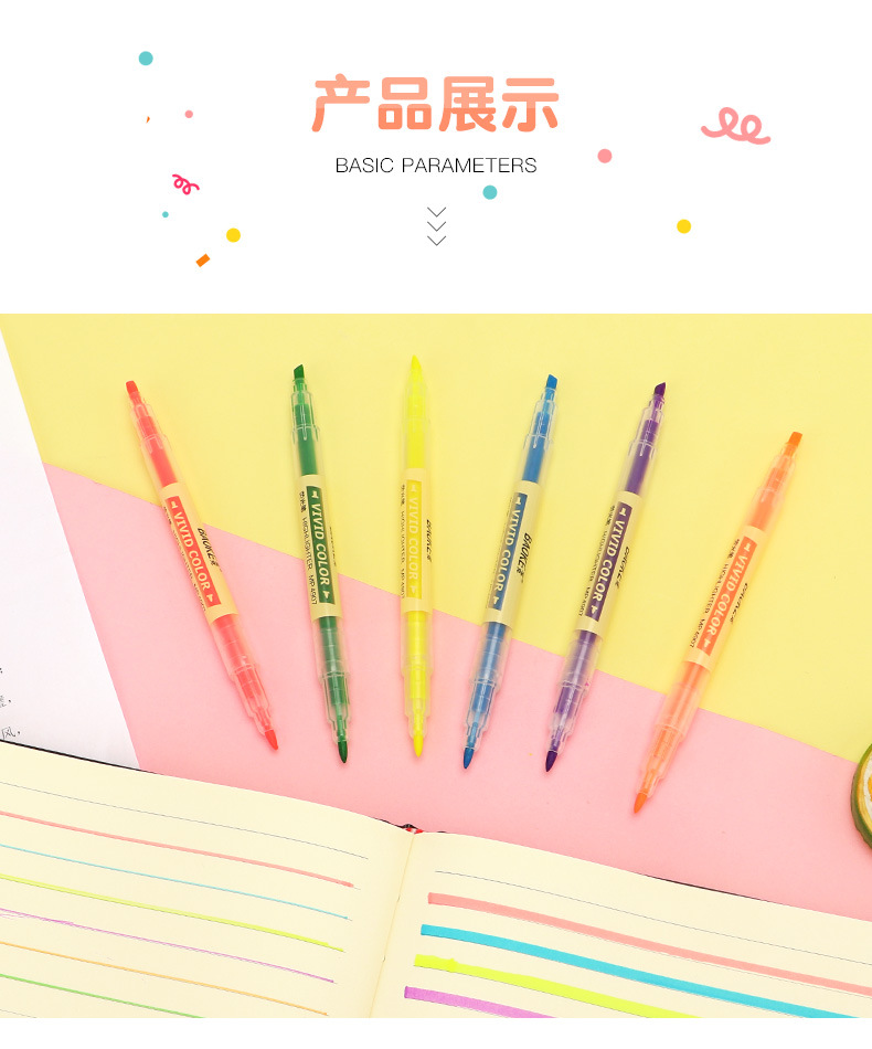 Baok MP4907 Fluorescent dual-head Highlighter pen, soft color eye-protecting color, student key point marking, planner, note and doodle pen pic 12