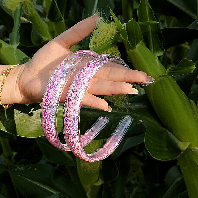 Sequined flowing sand transparent headband, children's headband wholesale new toothed anti-slip hair pressure girls' accessory hair accessory undefined