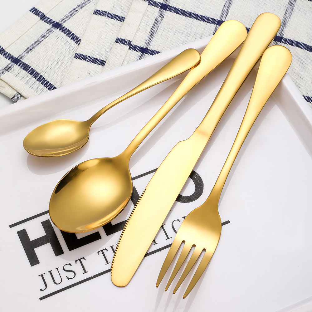 A 24-piece golden stainless steel tableware set with five main items: knife, fork and spoon, and a black high-end gift box set pic 6