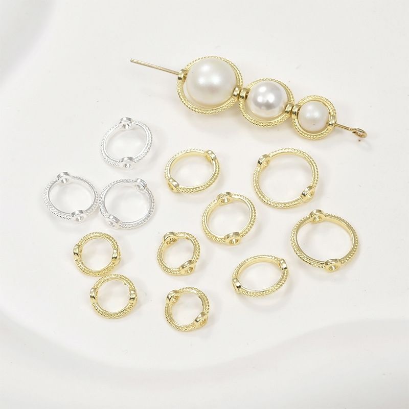 18K real gold color-retaining lace beaded ring, twisted double-hole bead ring, hand-strung beads, diy accessory pearl ring details Picture