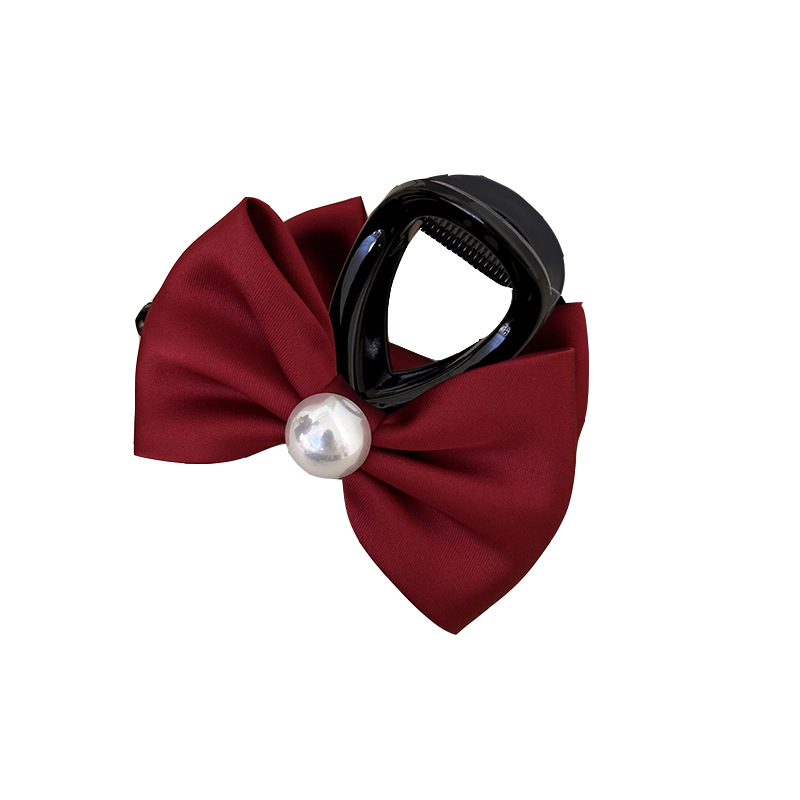 Velvet bow ~ Velvet pearl delicate hair clipper, short hair clip, back of the head updo, Korean shark clip Item Picture