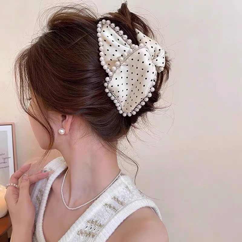 Bow denim triangle clip for women 2025 new style high-end shark clip full back of the head hair clip headwear undefined