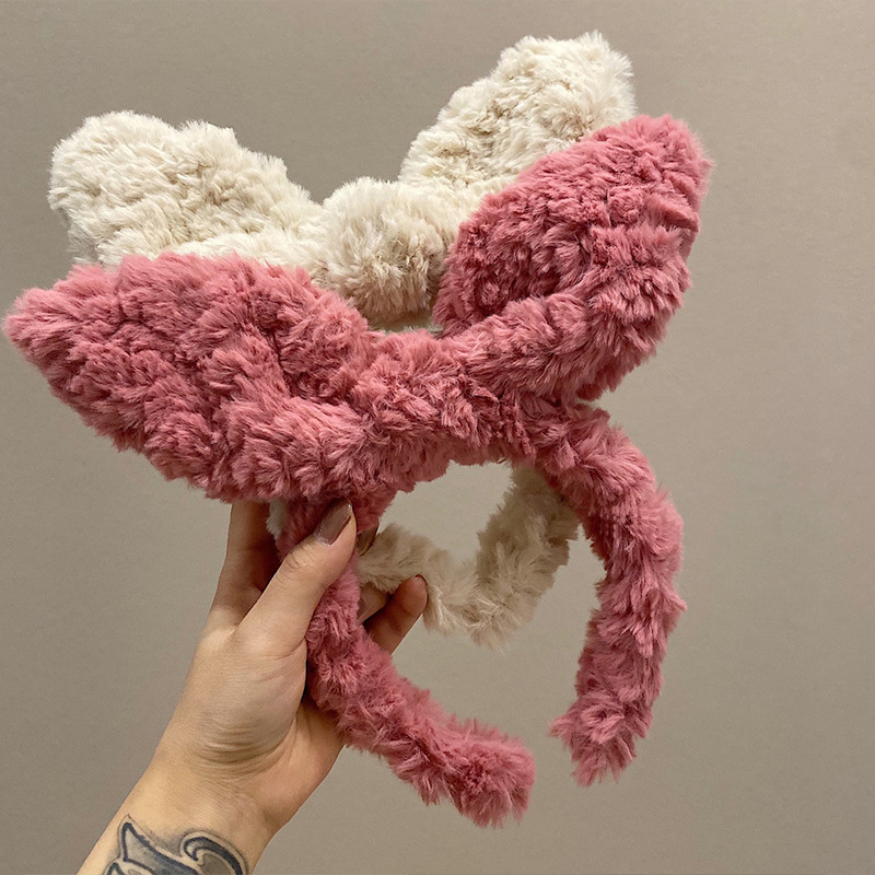 Winter's new cute rabbit-ear plush hair band, women's face wash hair band, hair clip headwear, Internet celebrity headband