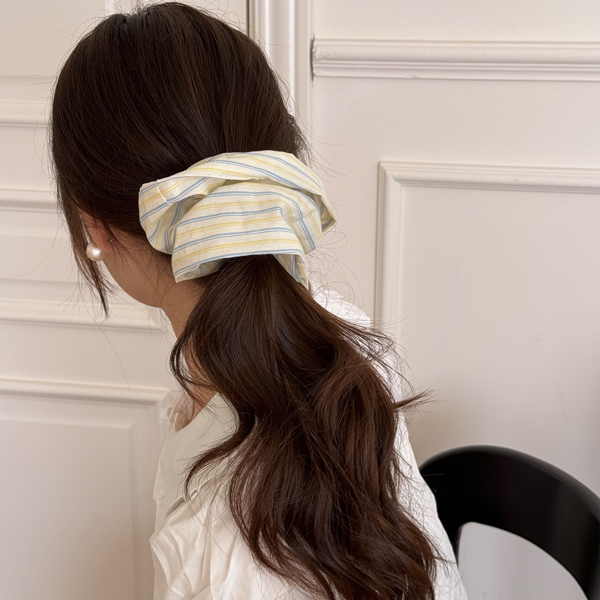 New cute and high-end large intestine hair band, Korean striped puffy hair band, no damage to hair, large intestine hair band for women details Picture