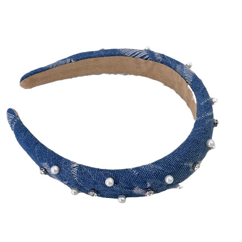Korean-style simple beaded denim hairband for washing the face and casual outings, versatile hairpins and hair accessories, 2024 high headband for women Item Picture