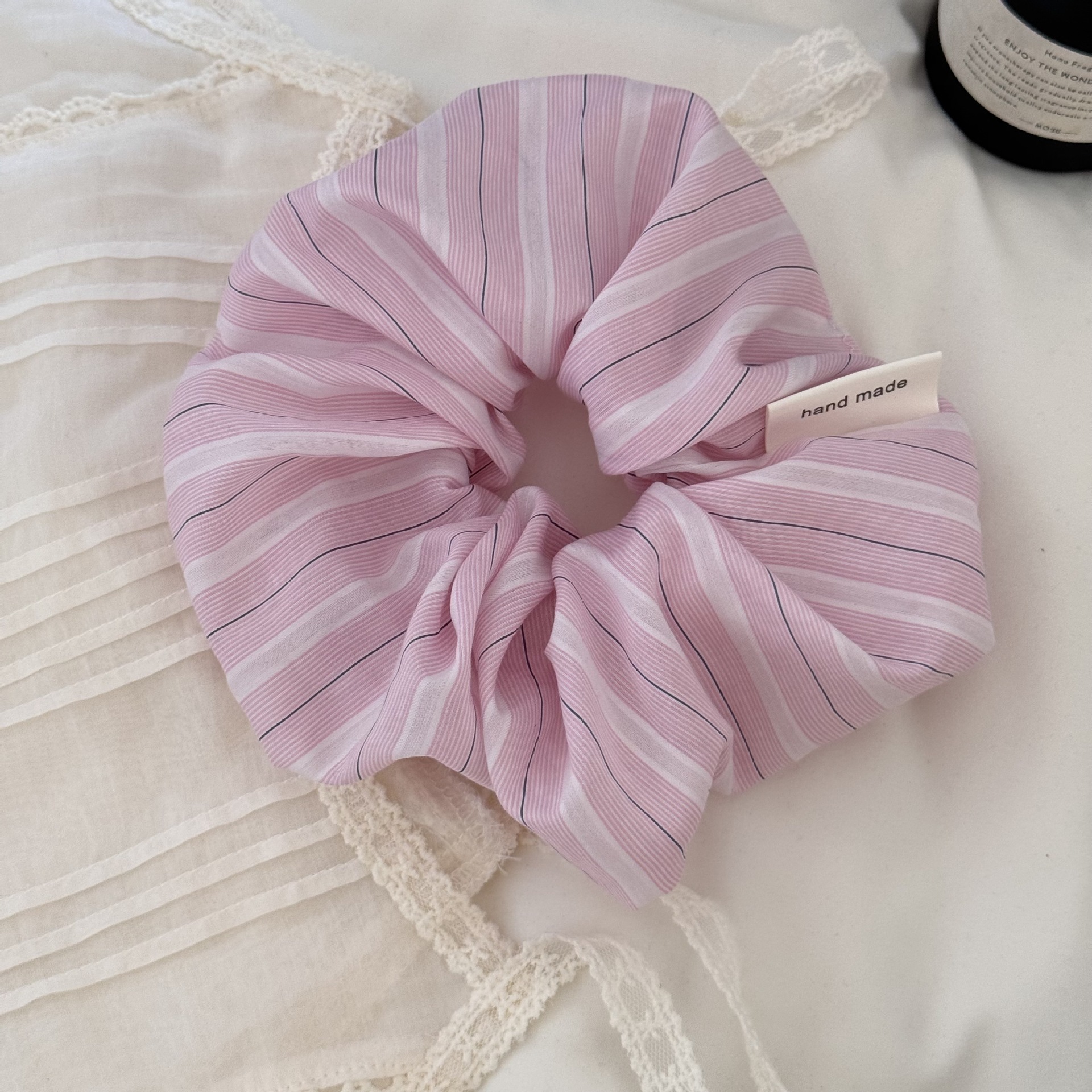 New cute and high-end large intestine hair band, Korean striped puffy hair band, no damage to hair, large intestine hair band for women undefined