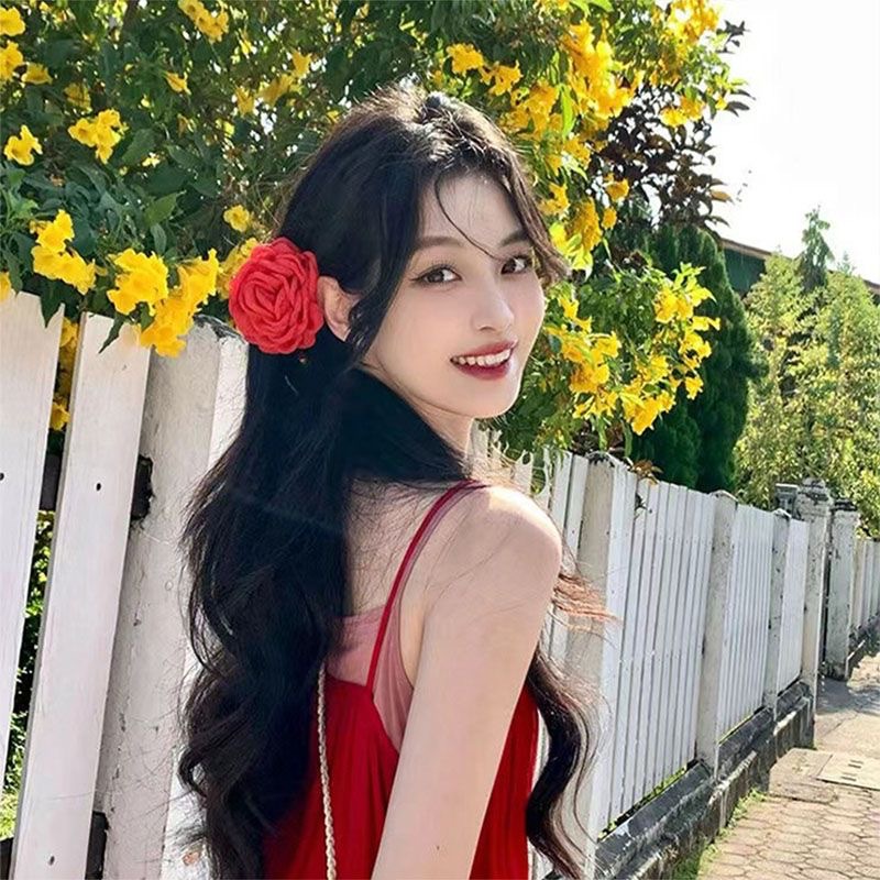 2024 New retro big red flower grab clip, large shark clip headpiece, rose hairpin, women's back of the head hairpin details Picture