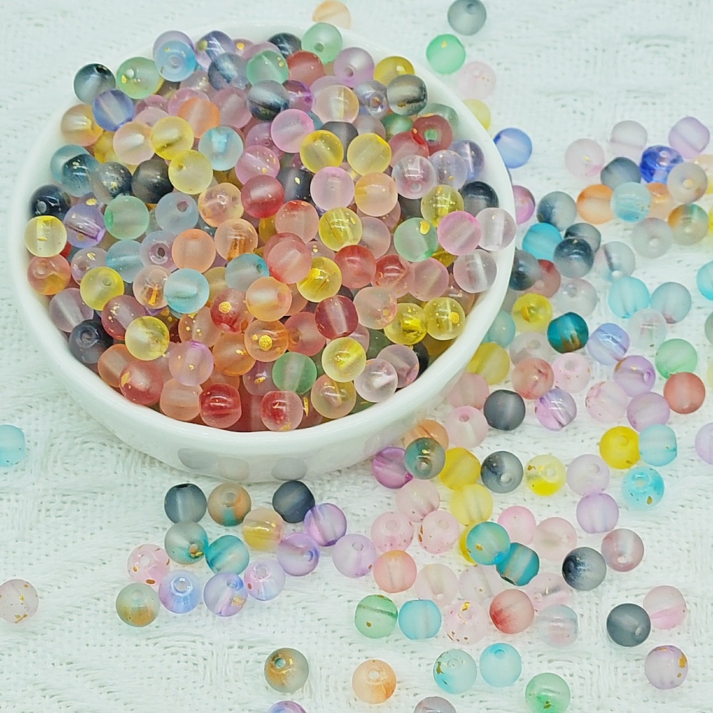 8/10mm glass beads, white jade material, ink-wash Chinese-style jewelry accessory beads, gold-sprinkled scattered beads, stringing material undefined