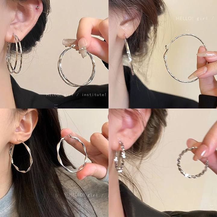 The 2024 new best-selling exaggerated ring earrings for women exude a light luxury and high-end feel. The plain ring ear buckle earrings are suitable for round face ear rings full image