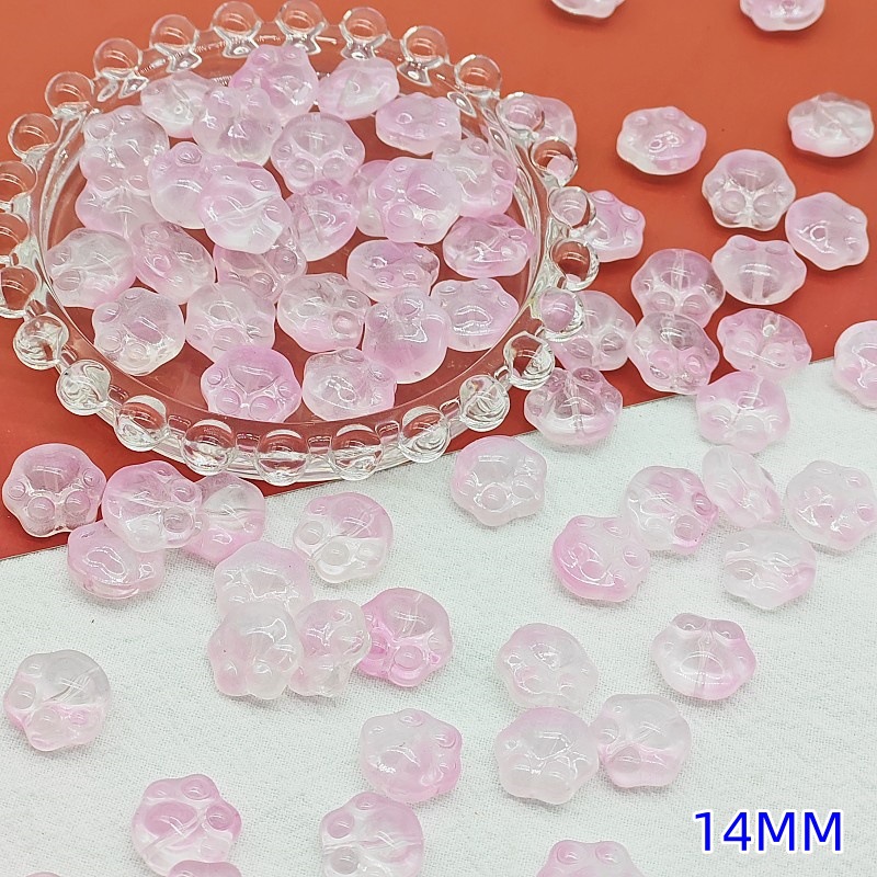 Wholesale of cute glass cat paw and bear paw gradient straight hole beaded material handcrafted DIY jewelry and hand necklace accessories undefined