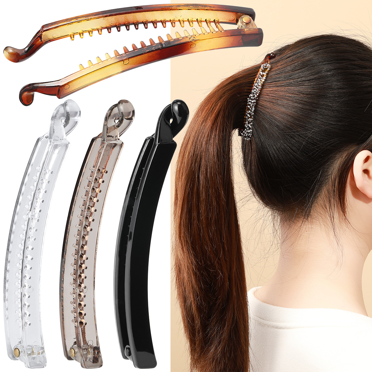 9.6 cm slim high-end twist clip Moon hair clip, elegant banana twist clip high ponytail clip diy full image