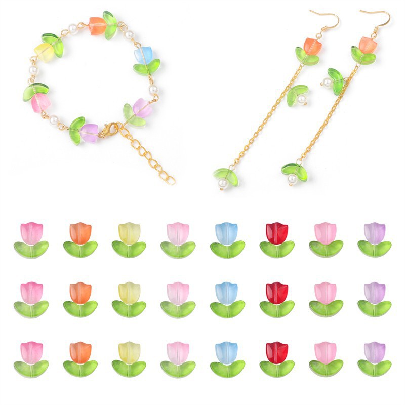 Jelly powder gradient glass, tulip petal beaded material, DIY handmade bracelet, earrings, accessories, hairpins Application Scenario