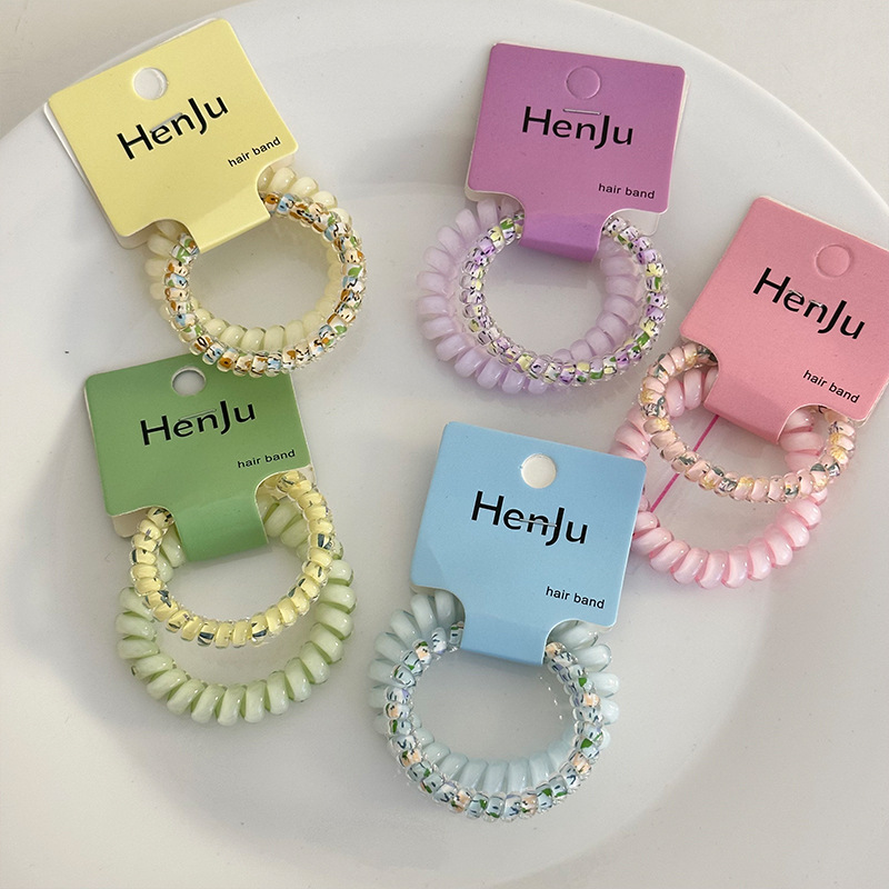 Korean girl ~ High-quality grape coconut polka dot telephone line, refreshing and versatile in summer, durable daily hair tie