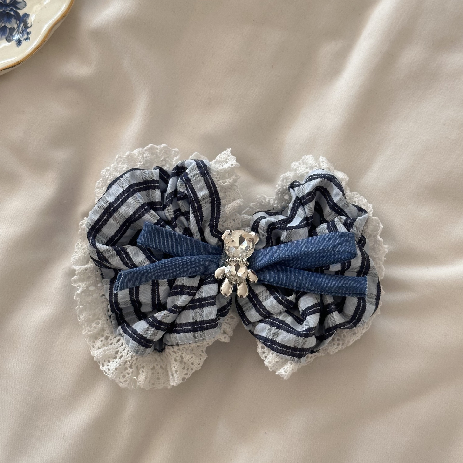 Korean blues spring/summer fresh blue pleated fringe large intestine hair band gentle French simple sweet and elegant duck clip undefined