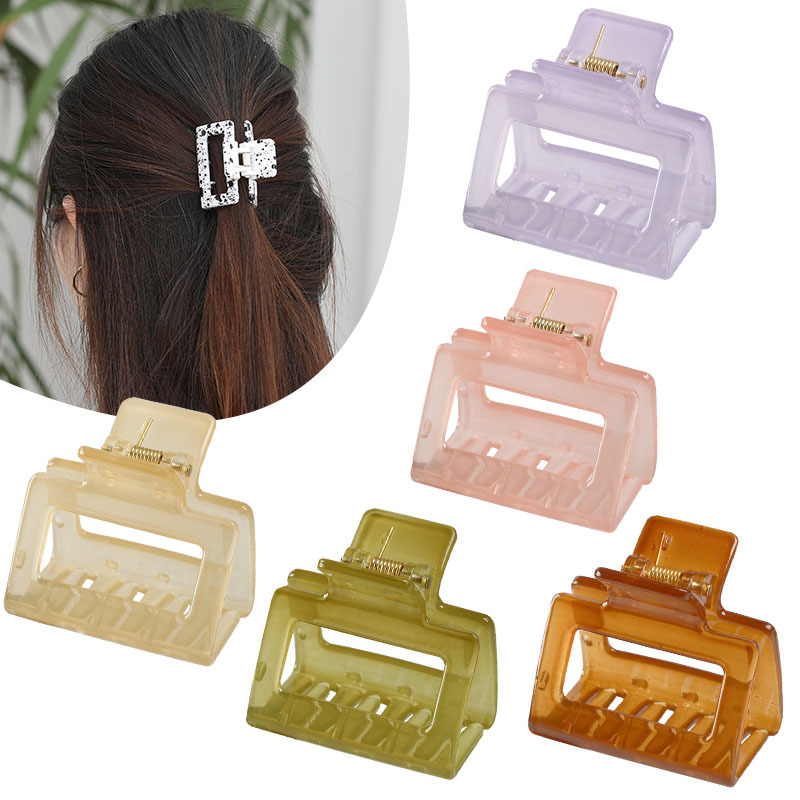 Jelly-colored acrylic rectangular small hair clip, claw clip, bath clip, simple solid color, medium-sized back head claw clip, hair accessory