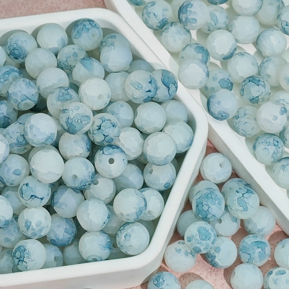10mm frosted beads, floating flower jade, broken glass beads, round beads, scattered beads, diy handcrafted beaded bracelet, necklace material accessories undefined